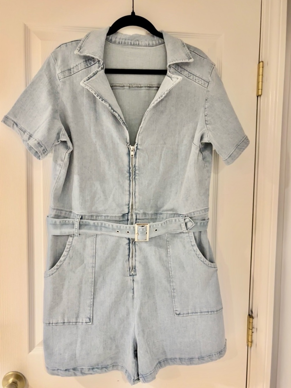Light Wash Denim Romper with Belt